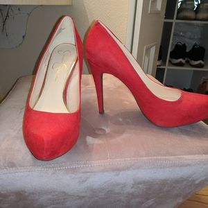 Red suede Jessica Simpson pumps
